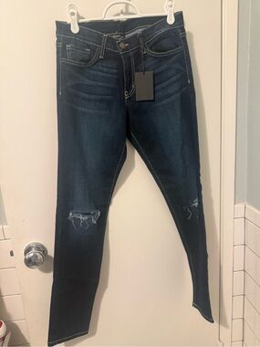 Dark Blue Distressed Women's Skinny 
Jeans-length 27
